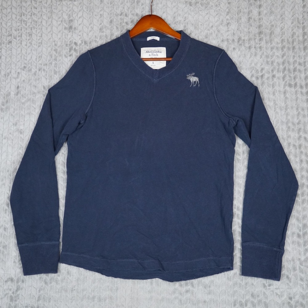 Abercrombie & Fitch Muscle Shirt Mens L Navy Blue Muscle Fit Long Sleeve V Neck